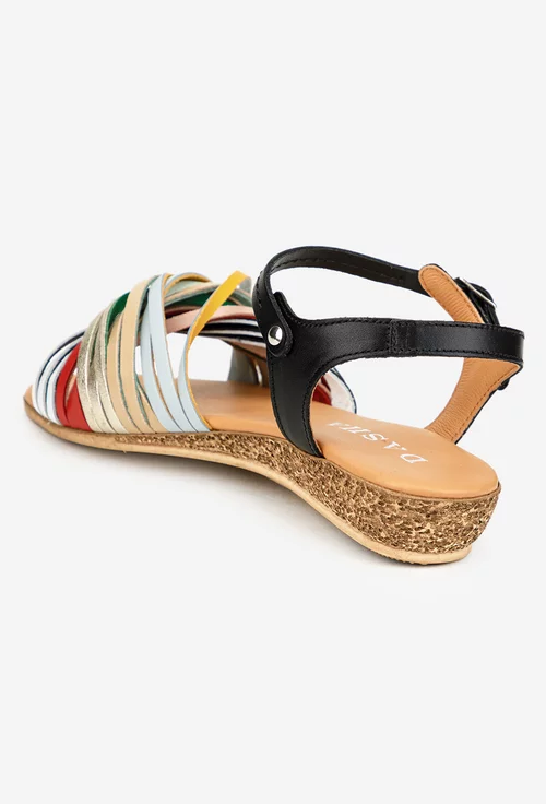 Sandale dama din piele naturala neagra cu barete multicolore picture - 4