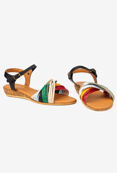 Sandale dama din piele naturala neagra cu barete multicolore picture - 6