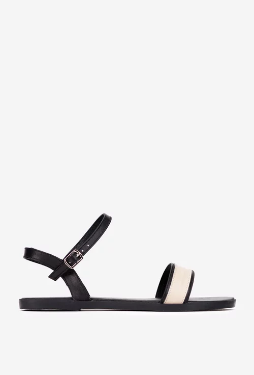 Sandale dama din piele naturala neagra cu bej