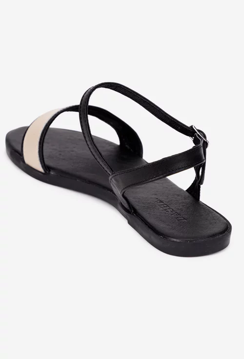 Sandale dama din piele naturala neagra cu bej
