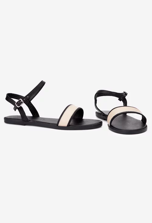 Sandale dama din piele naturala neagra cu bej