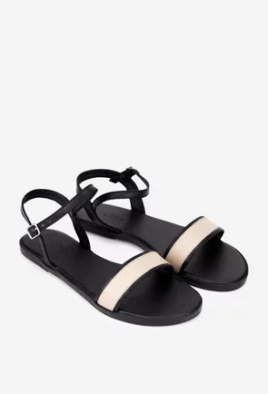Sandale dama din piele naturala neagra cu bej