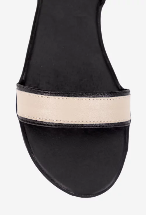 Sandale dama din piele naturala neagra cu bej