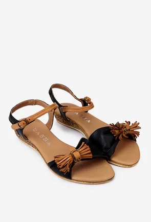 Sandale dama din piele naturala neagra cu maro