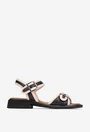 Sandale dama din piele naturala neagra cu model