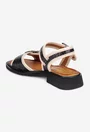 Sandale dama din piele naturala neagra cu model