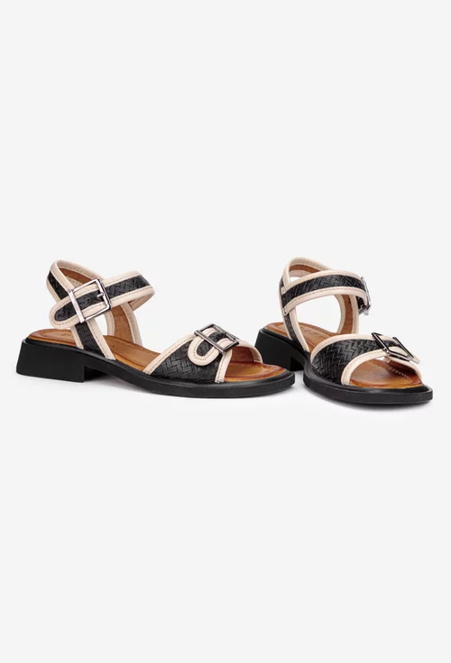 Sandale dama din piele naturala neagra cu model
