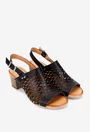 Sandale dama din piele naturala neagra cu model decupat