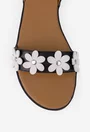 Sandale dama din piele naturala neagra cu ornament flori albe