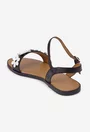 Sandale dama din piele naturala neagra cu ornament flori albe