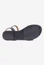 Sandale dama din piele naturala neagra cu ornament flori albe