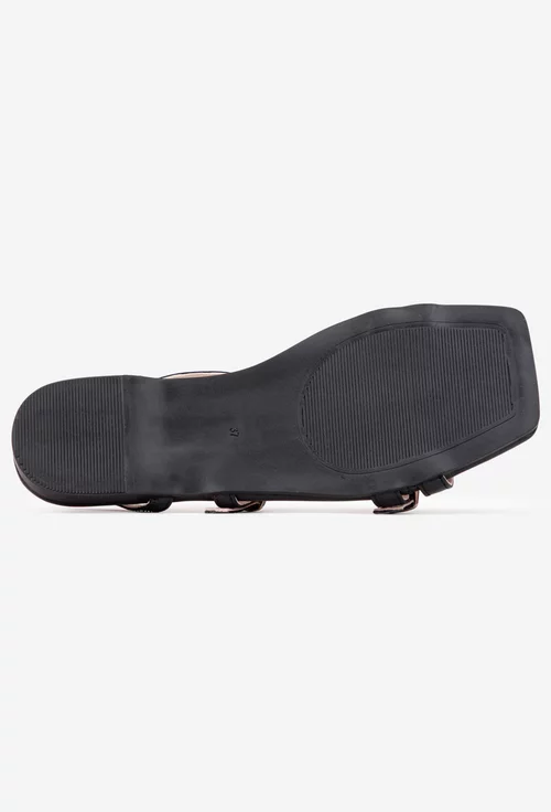 Sandale dama din piele naturala neagra cu varful patrat