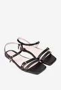 Sandale dama din piele naturala neagra cu varful patrat