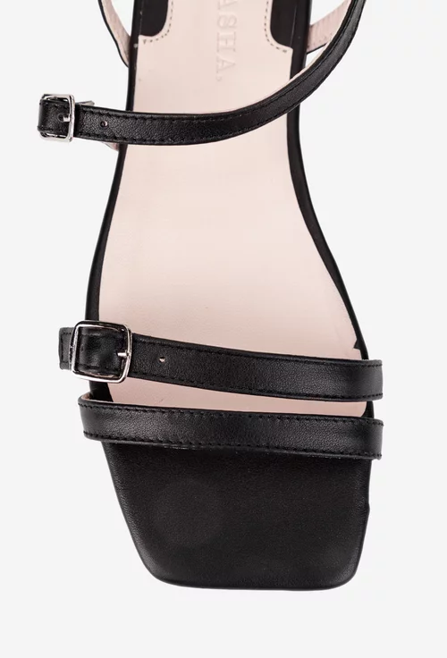 Sandale dama din piele naturala neagra cu varful patrat