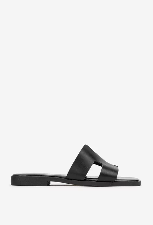 Sandale dama din piele naturala neagra model stil papuc