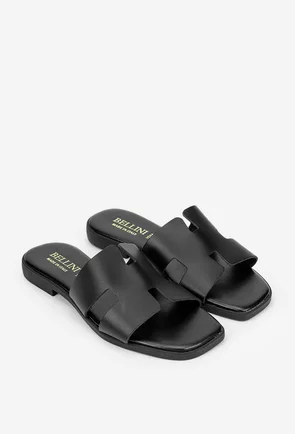 Sandale dama din piele naturala neagra model stil papuc