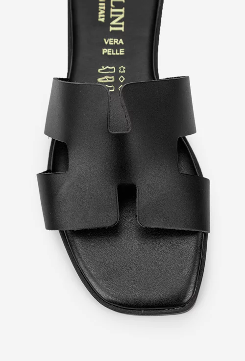 Sandale dama din piele naturala neagra model stil papuc