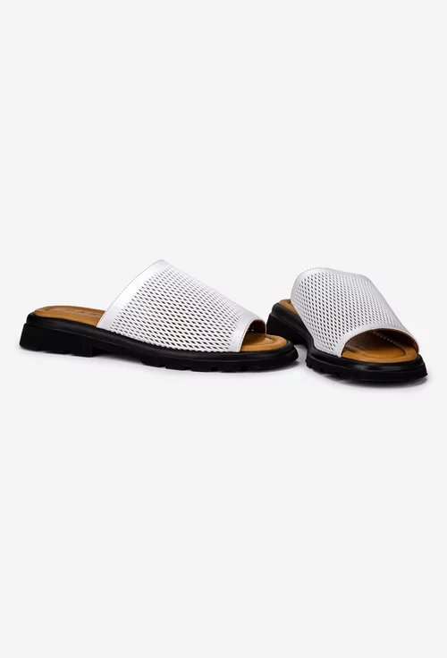 Sandale dama din piele naturala perforata alba