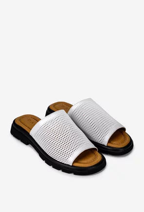 Sandale dama din piele naturala perforata alba