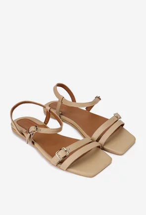 Sandale dama din piele naturala taupe cu varful patrat