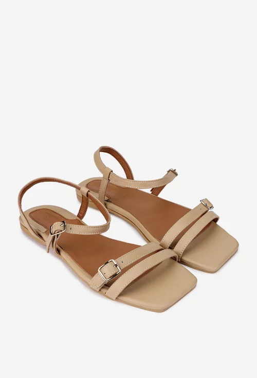 Sandale dama din piele naturala taupe cu varful patrat