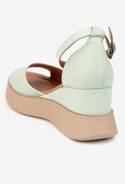 Sandale dama din piele naturala verde deschis cu bareta picture - 4