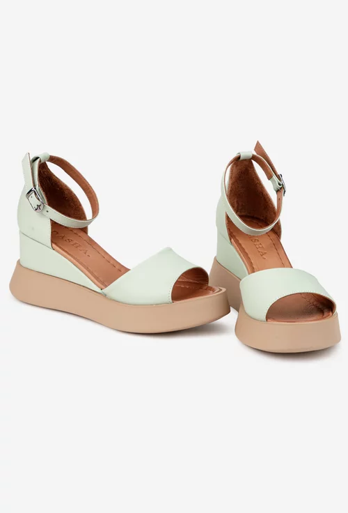 Sandale dama din piele naturala verde deschis cu bareta picture - 6