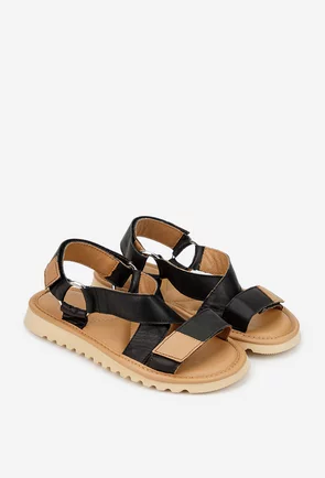 Sandale dama din piele neagra cu detalii maro