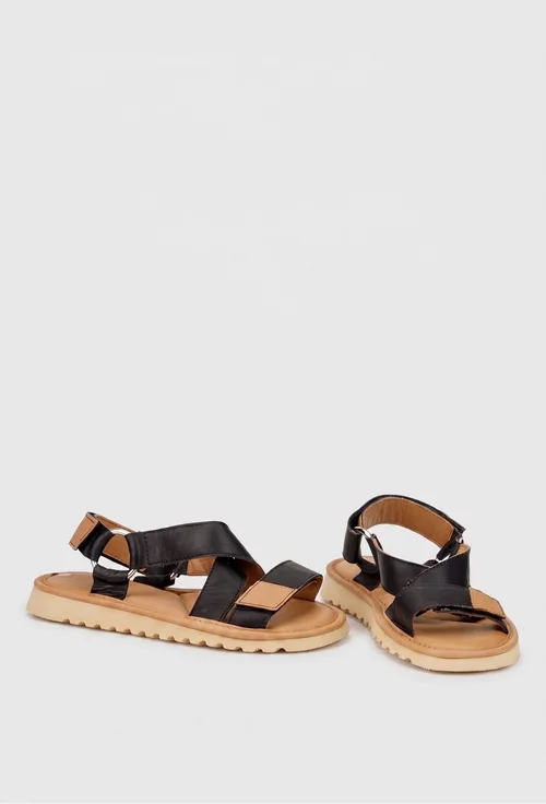 Sandale dama din piele neagra cu detalii maro