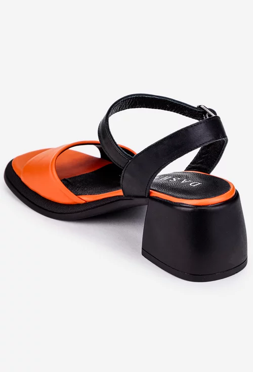 Sandale dama din piele portocalie cu negru