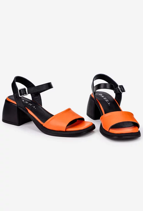 Sandale dama din piele portocalie cu negru