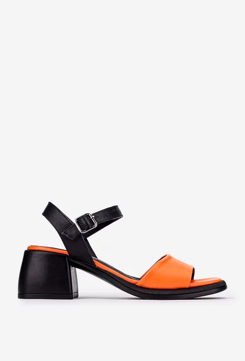Sandale dama din piele portocalie cu negru