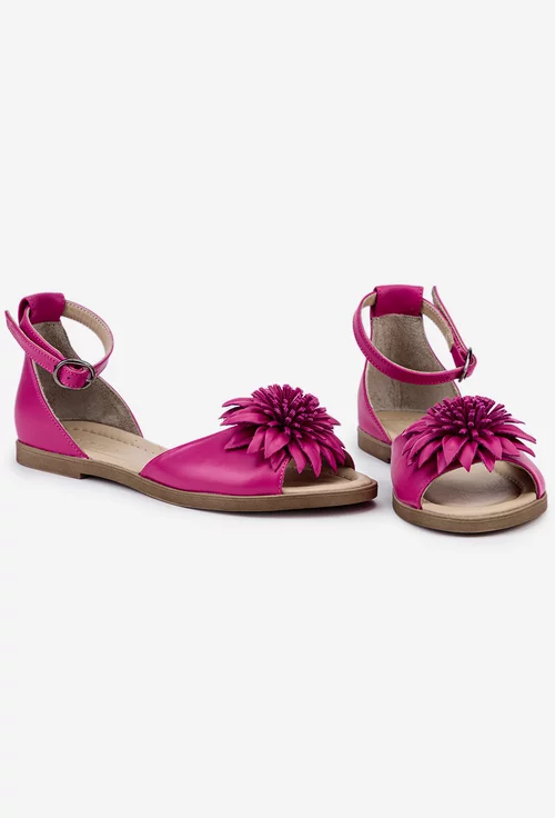 Sandale dama din piele roz cu detaliu floare