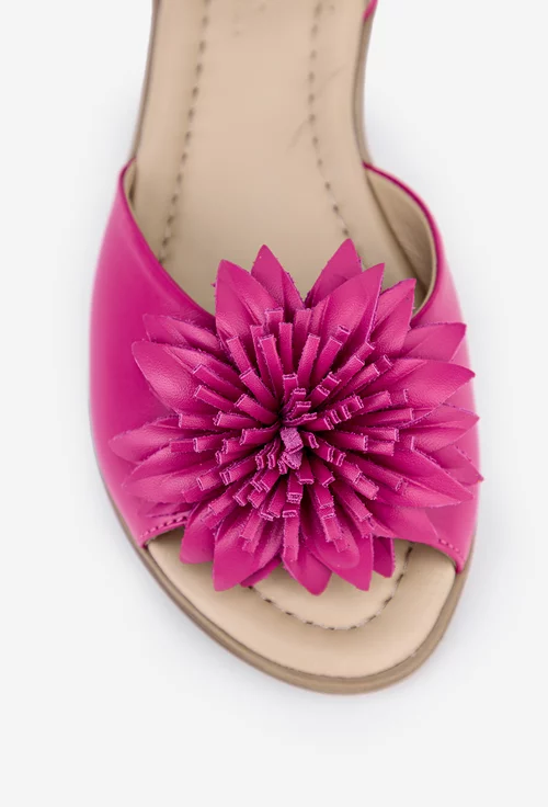 Sandale dama din piele roz cu detaliu floare
