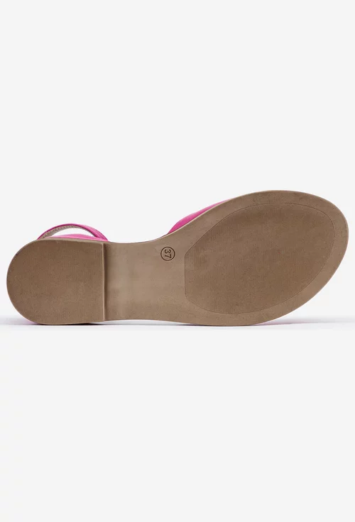 Sandale dama din piele roz cu detaliu floare