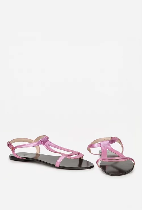 Sandale dama din piele sidefata roz-lila