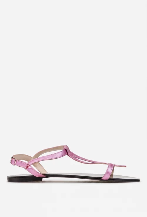 Sandale dama din piele sidefata roz-lila