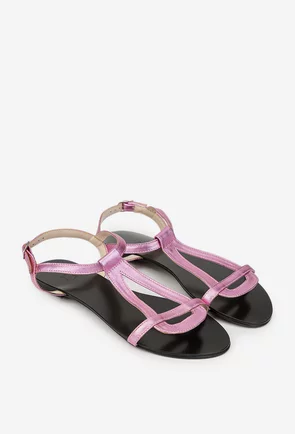 Sandale dama din piele sidefata roz-lila