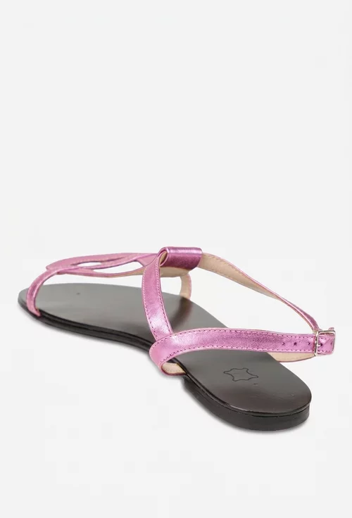 Sandale dama din piele sidefata roz-lila