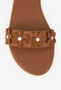 Sandale dama din piele texturata maro cu ornament flori