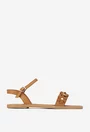 Sandale dama din piele texturata maro cu ornament flori
