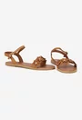 Sandale dama din piele texturata maro cu ornament flori