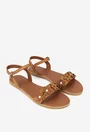 Sandale dama din piele texturata maro cu ornament flori