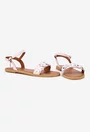 Sandale dama din piele texturata roz pudra cu ornament flori