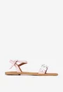 Sandale dama din piele texturata roz pudra cu ornament flori