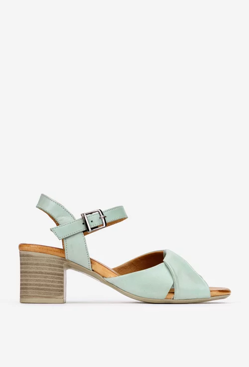 Sandale dama din piele verde deschis cu toc
