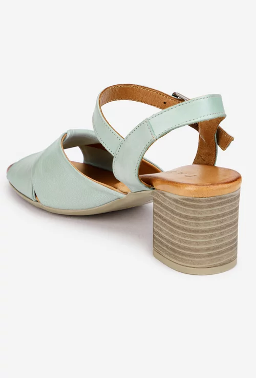 Sandale dama din piele verde deschis cu toc