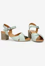 Sandale dama din piele verde deschis cu toc