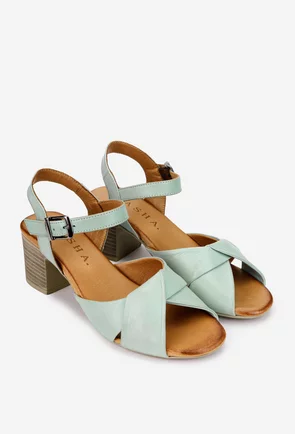 Sandale dama din piele verde deschis cu toc