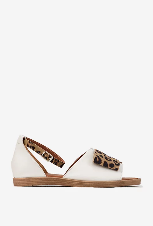 Sandale dama ecru din piele naturala cu detalii animal print picture - 3